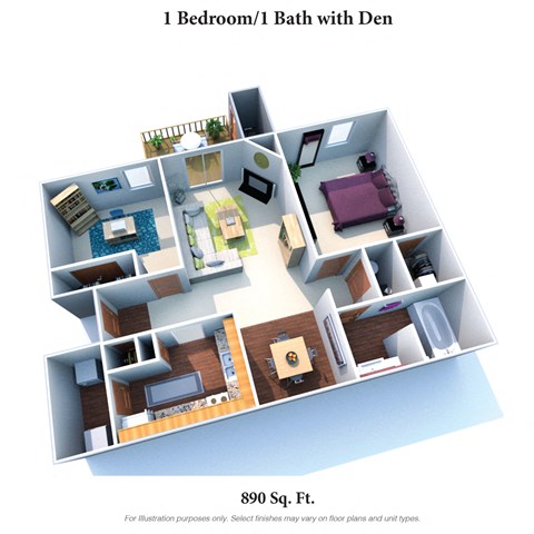 1 bed 1 bath floor plan Gat Deercross Apartments, Ohio